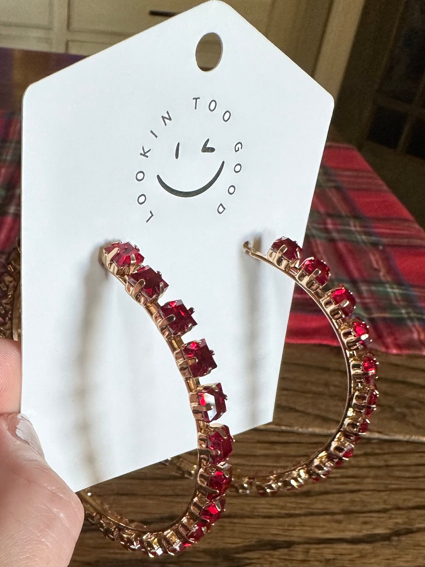 Large Red Stone Hoops