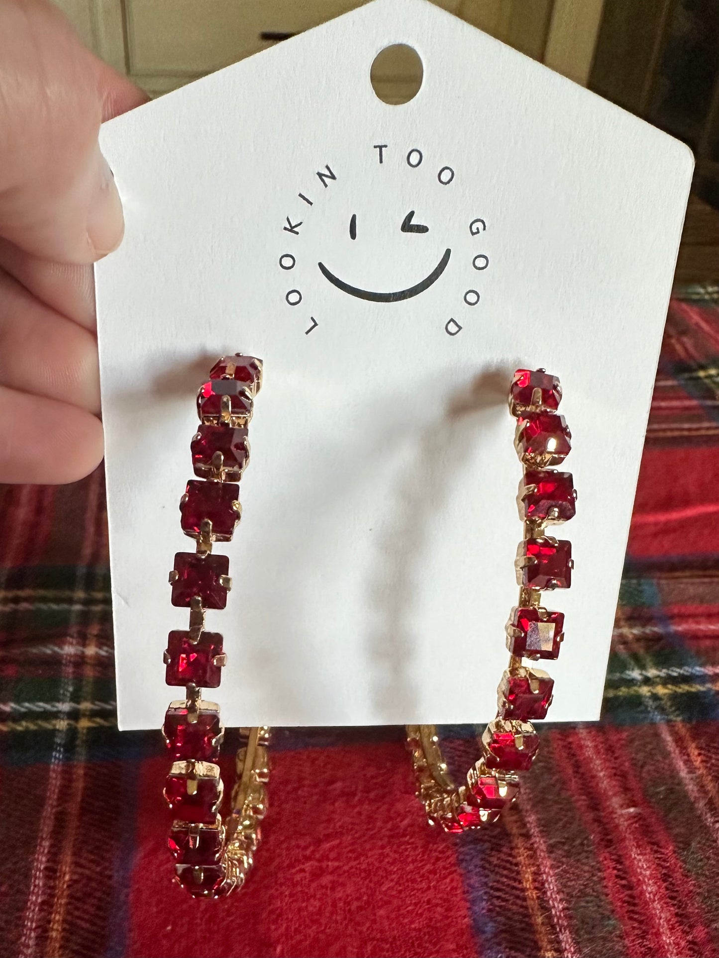 Large Red Stone Hoops