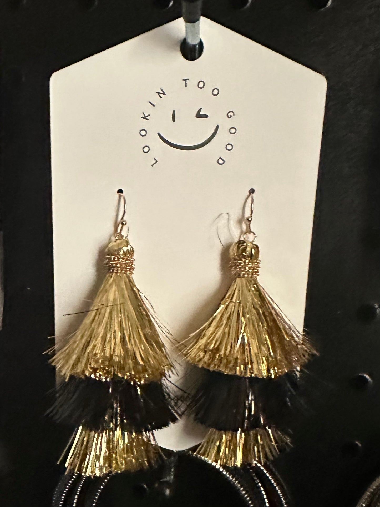 Foil Tassel Earrings- Black and Gold