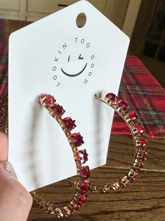 Large Red Stone Hoops